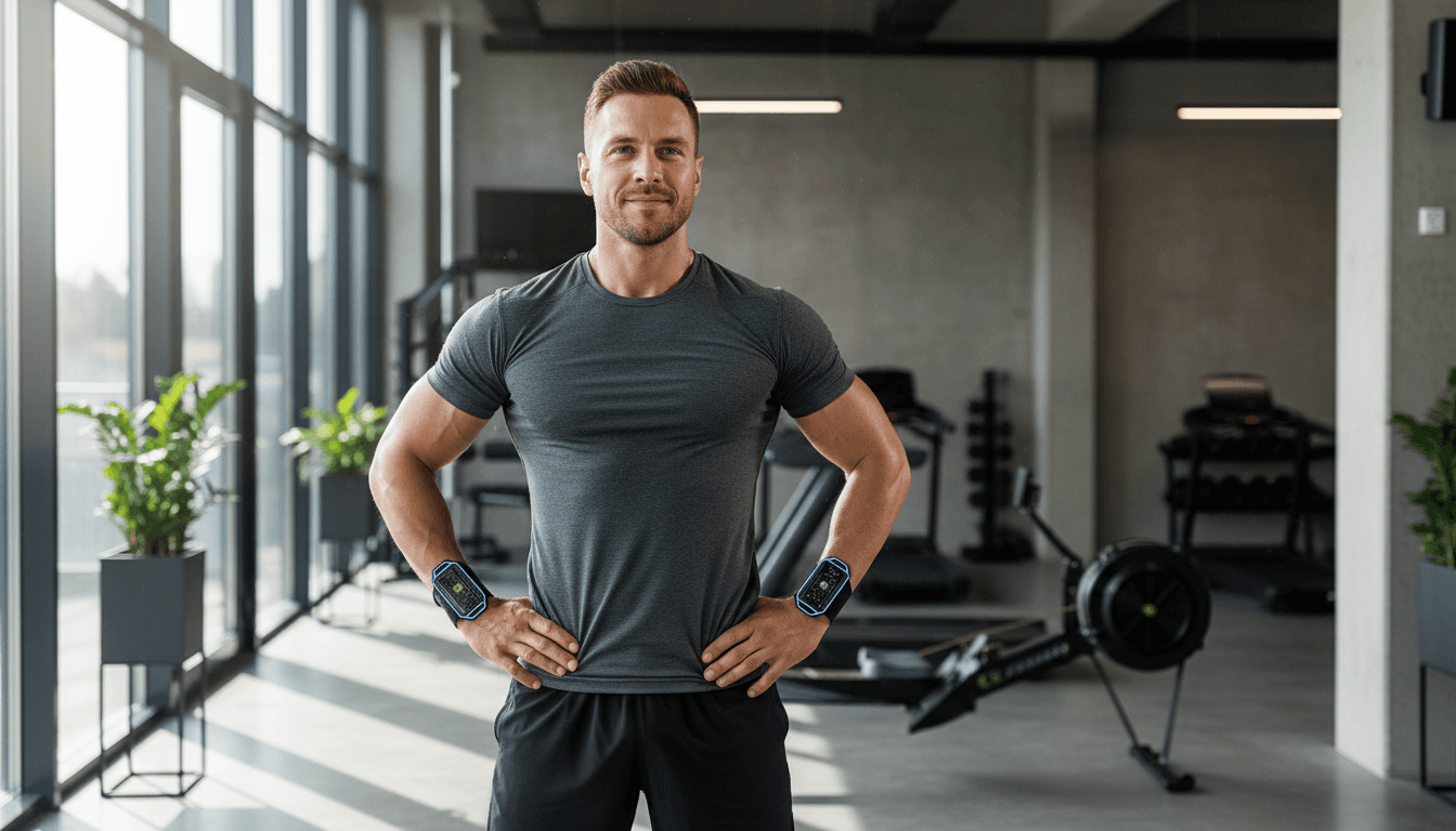 Hombre confiado en un espacio de entrenamiento moderno con iluminación natural